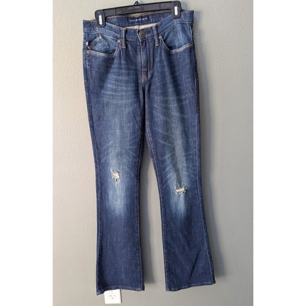 Rock & Republic Womens Jeans Bootcut Ripped Midrise Kasandra Embellished 8